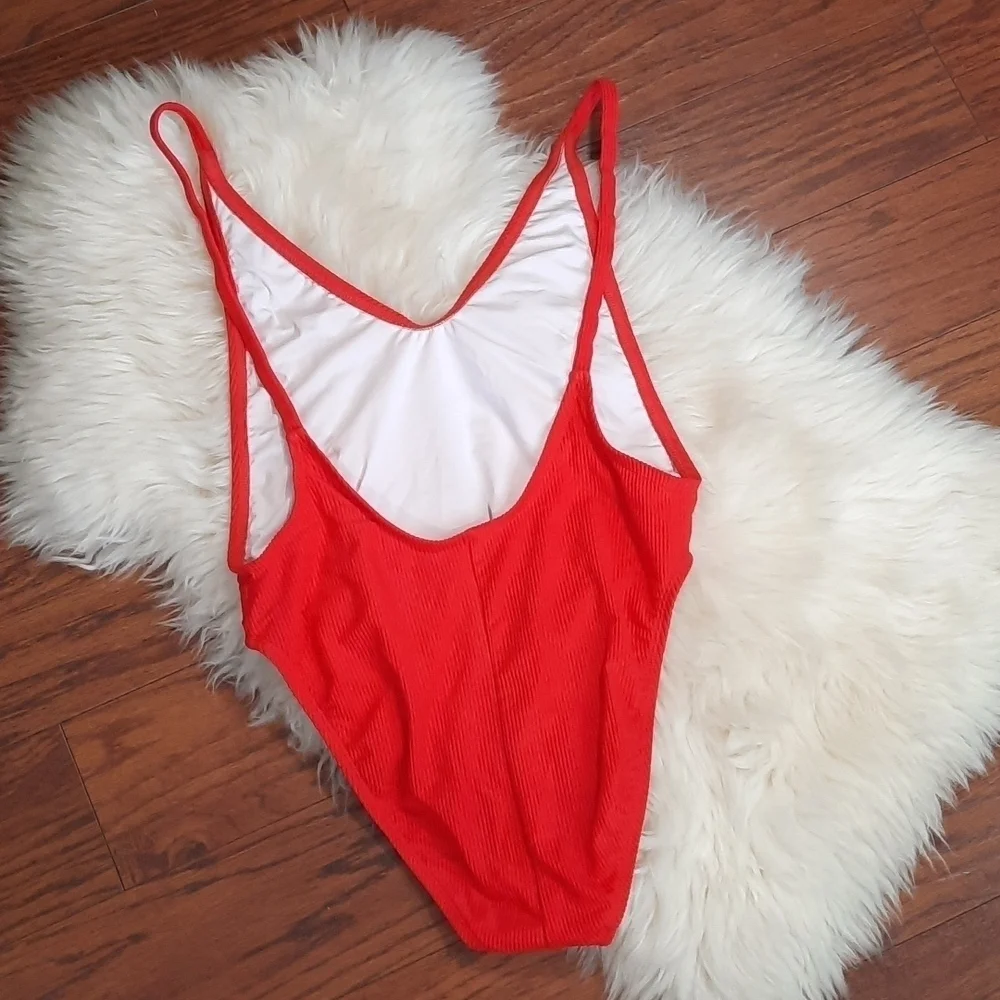 Nasty Gal Swim  red Ribbed Alina One Piece Swimsuit - Picture 4 of 8